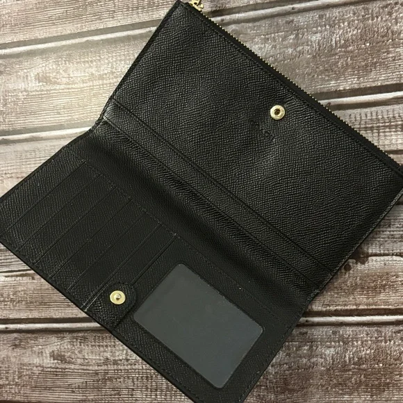 Coach Black Leather Pouch with Gold Accent and wrist strap - Picture 4 of 11